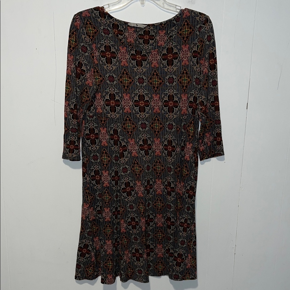 Tu Elegant Floral Patterned Dress Stretchy 3/4 Sleeve 0315267